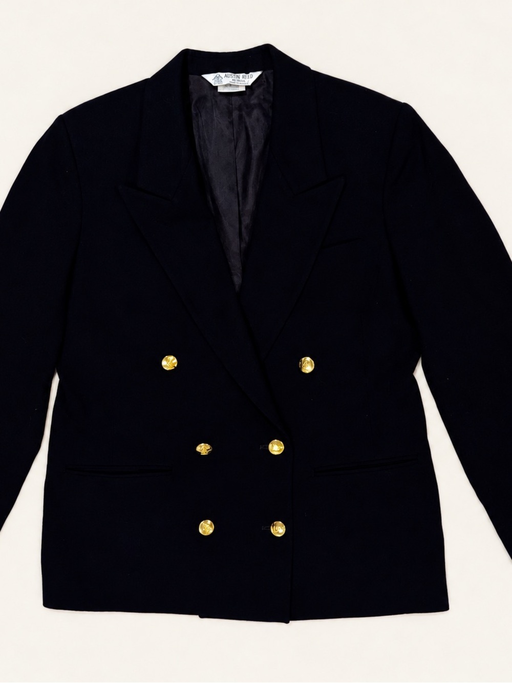 Vintage Austin Reed Petite Double Breasted Gold Button Blazer Black M